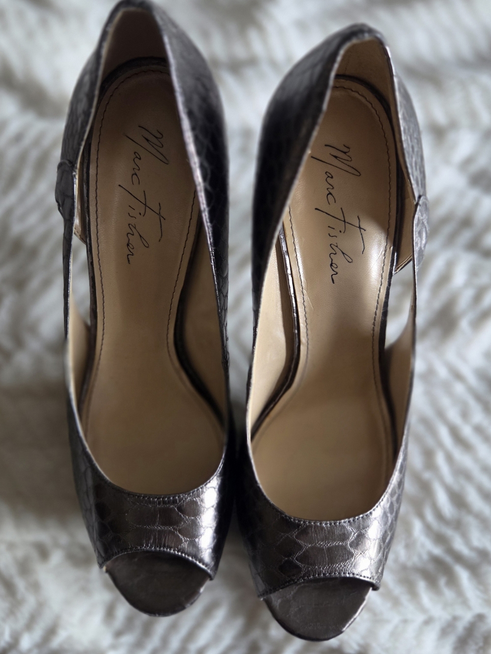 Marc Fisher Metallic Pewter Peep-Toe Pumps